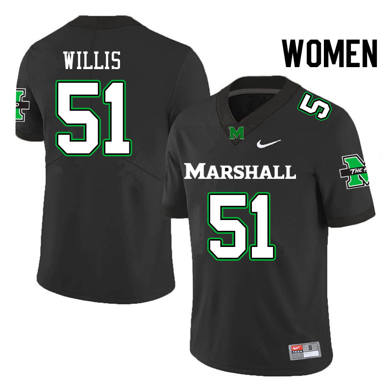 Women #51 Lloyd Willis Marshall Thundering Herd College Football Jerseys Stitched Sale-Black